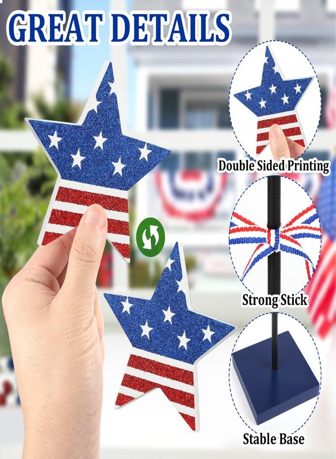 Sereliy 3 PCS Veterans Day Table Decorations Wooden Star Set, Rustic Patriotic 4th of July Tiered Tray Decor, Red White and Blue Decorations Veterans Day for Home (Stripe) - Image 4